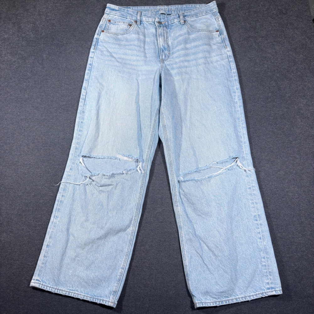 American Eagle Jeans Women 12 Light Wash Curvy Super High Rise Baggy Straight